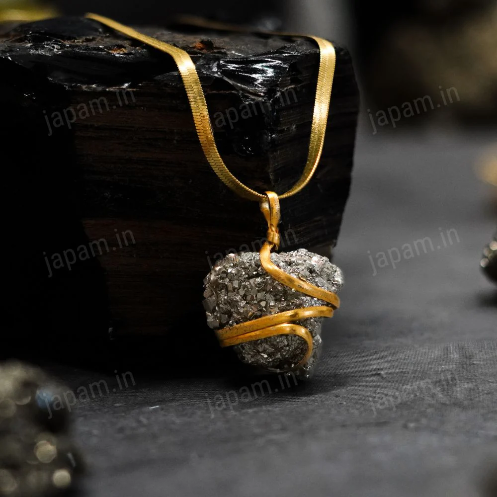 Gold Plated Raw Pyrite Stone Pendant