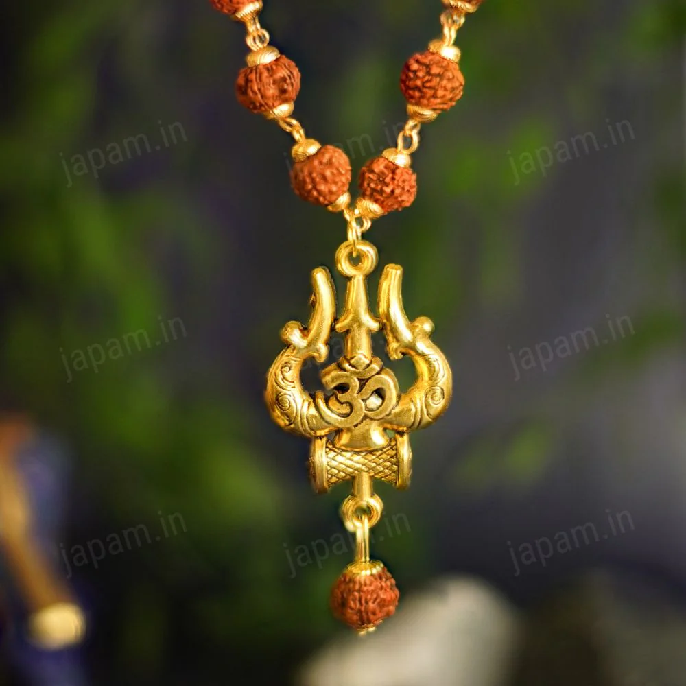 Gold Plated Rudraksha Om Trishool Necklace