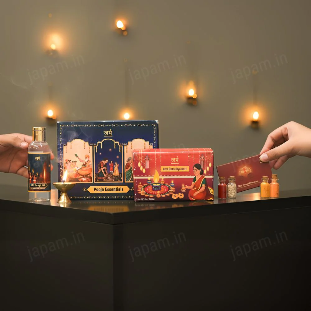 Pooja Essentials Combo - Tilak Set + Ghee Diya Bati + Ganga Jal